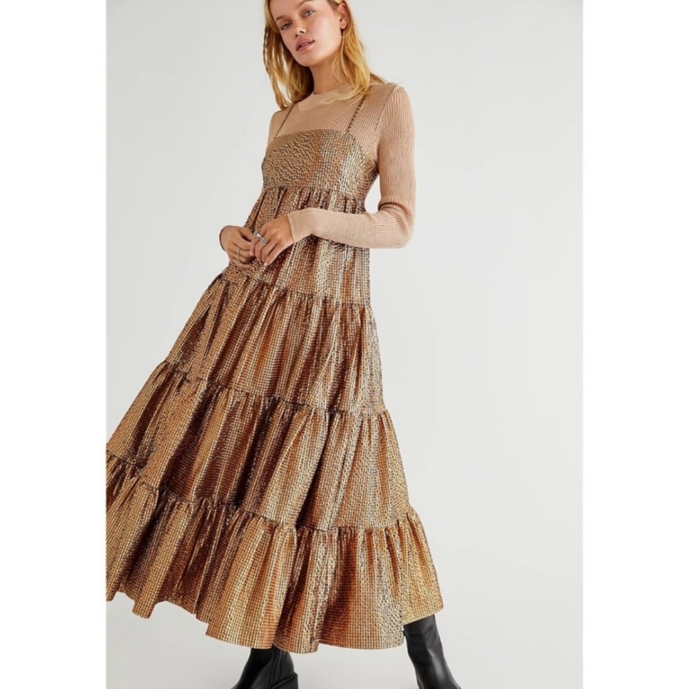 Free People Scotch & Soda Metallic Seersucker Maxi Dress Sz XS